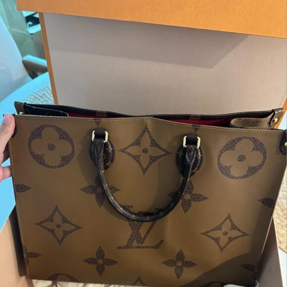 LOUIS VUITTON MONOGRAM REVERSE GIANT CANVAS ON THE GO GM BAG DARK BROWN RED - Picture 5 of 5